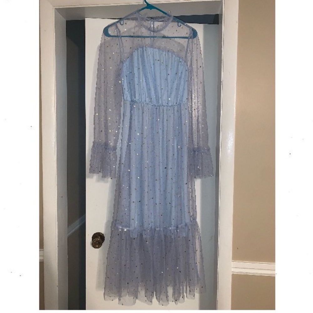 Light Blue Mesh Star Midi Dress, size M